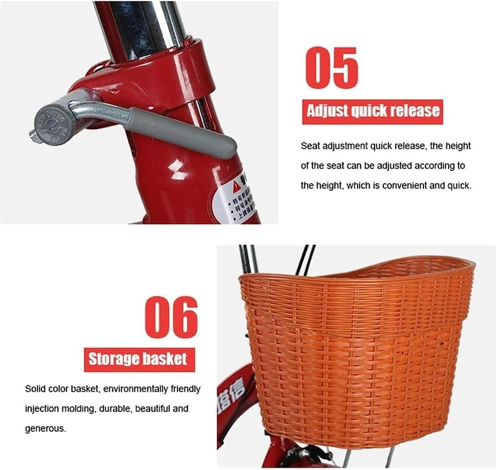 Single Speed Adult3 Wheels Cruise Bicycles 16 Inch with Basket, Foldable Double