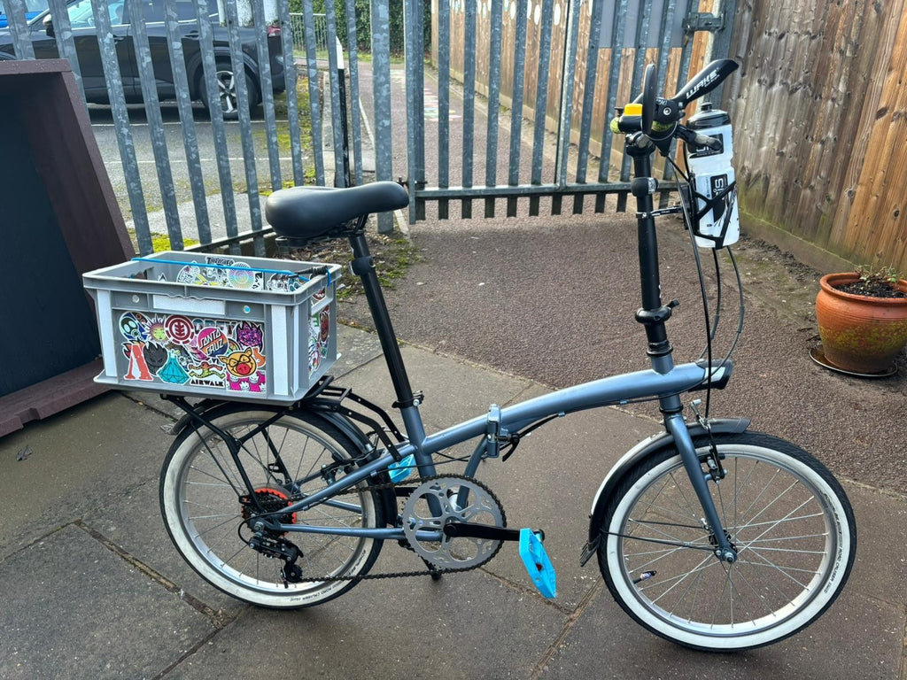 Grey Folding Bike — 16" Wheels, Compact & Lightweight- removable basket