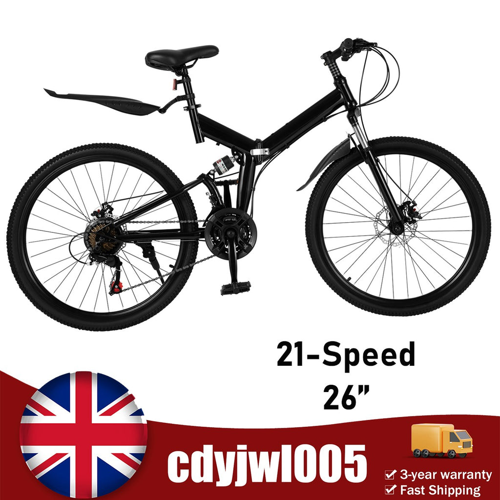 21-Speed Folding Mountain Bike Foldable Bicycle 26" Portable Adult Mountain Bike
