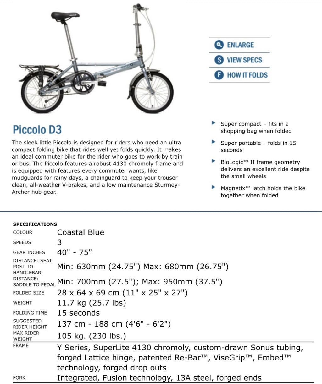 Dahon Piccolo D3 Folding Bike 4130