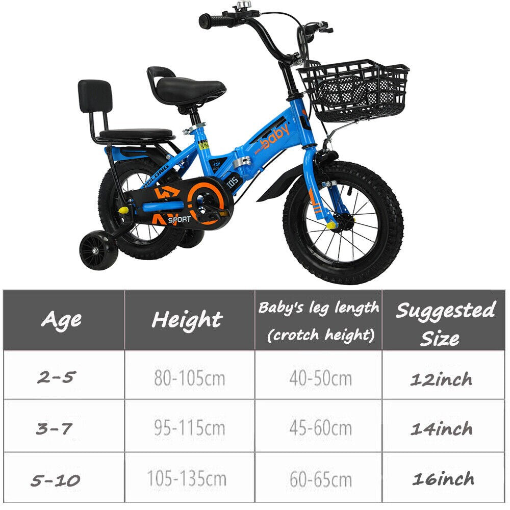 12/14/16inch Kids Bike Bicycle Children Boys Foldable Cycle Removable Stabiliser