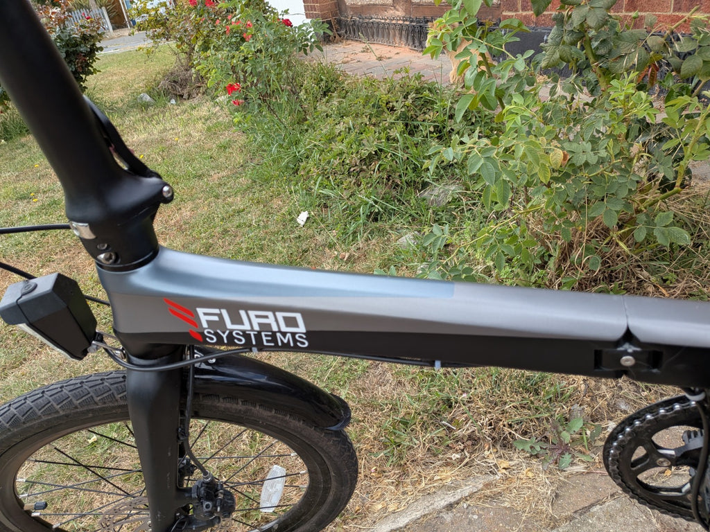 FURO Systems Folding Bike 20in 9-Speed Hydraulic Disc Brakes Rack Grey/Black