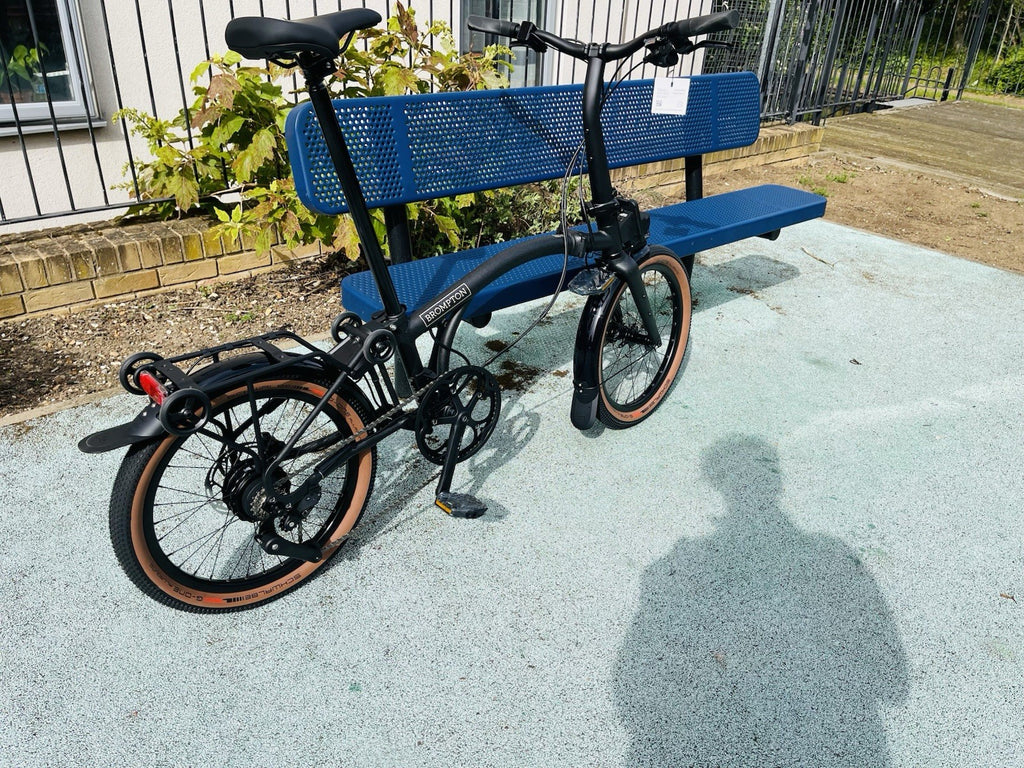 Brompton Folding Bike Black Brown 20in Disc Brakes Rear Rack Mudguards