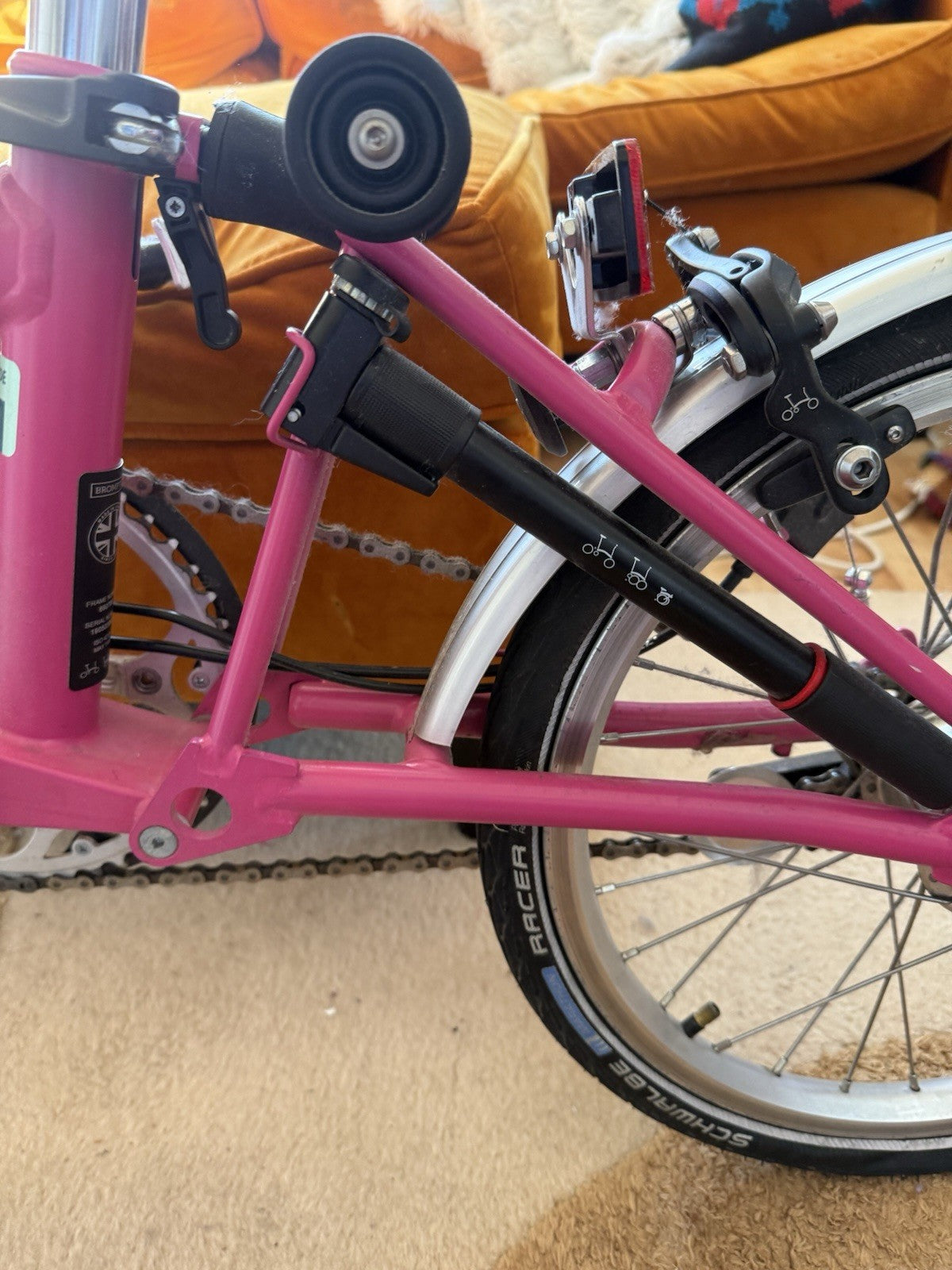 Brompton M3L Folding Bike Hot Pink – Barely Used +Pannier Carrier Block + Extras