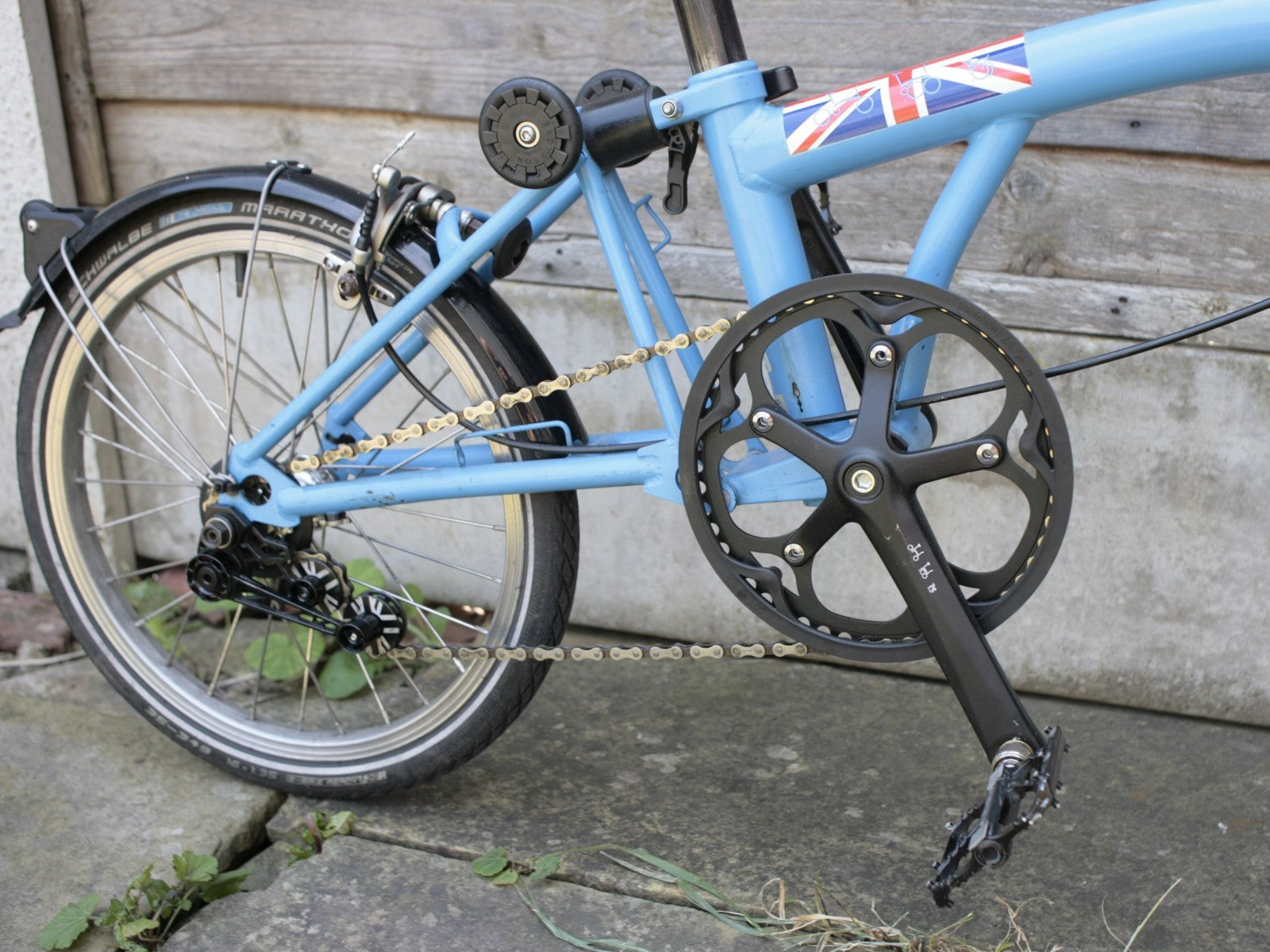Brompton Blue / black, Union jack 1/ 2 speed folding bicycle, new parts restored