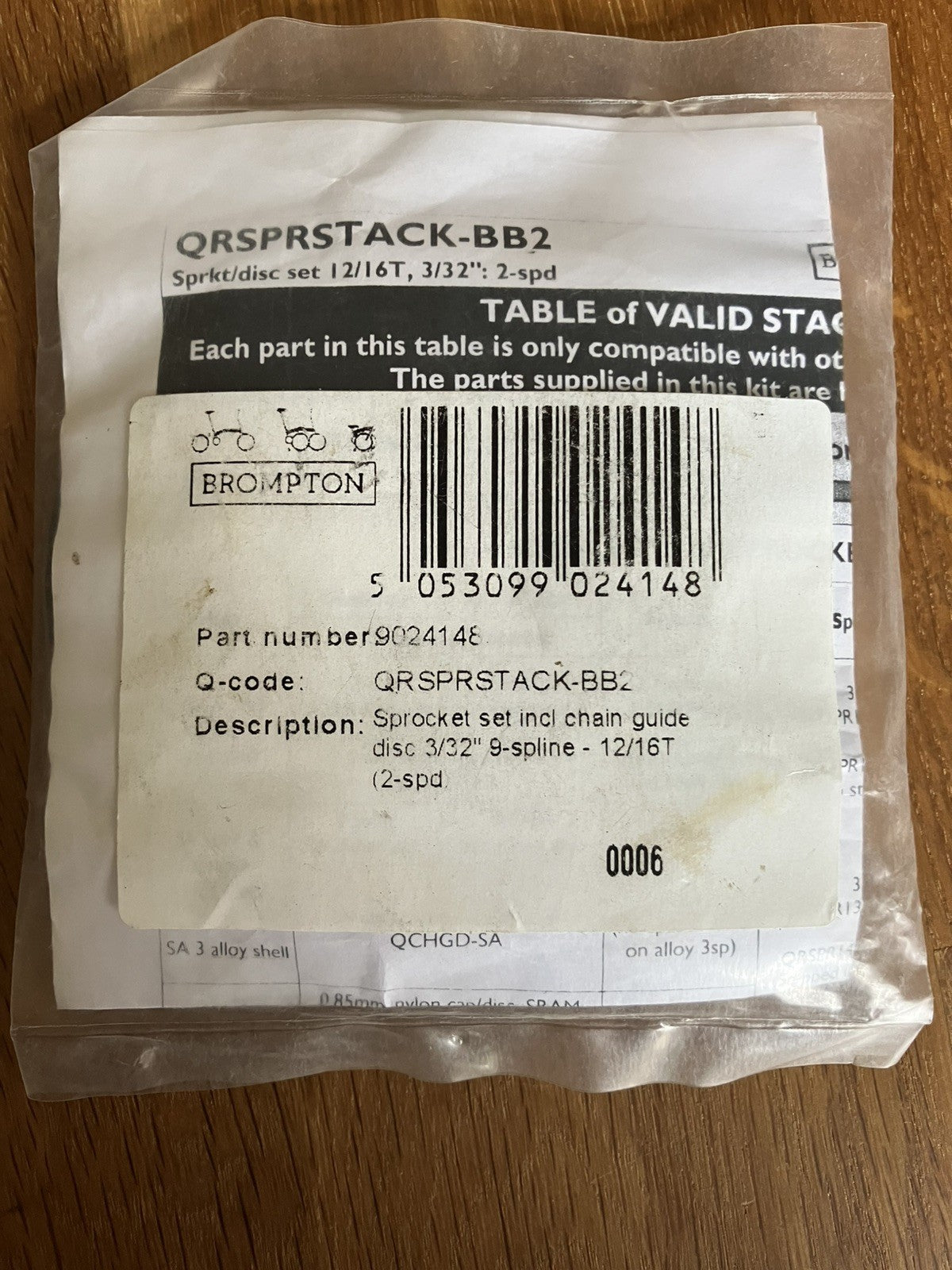 Brompton 2 Speed Sprocket Set 9024148 New Sealed 12/16T QRSPRSTACK-BB2
