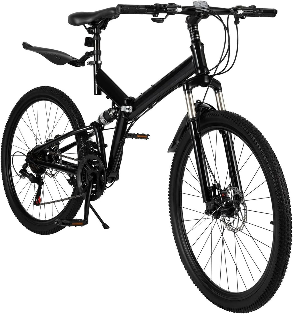 26 Inch Folding Mountain Bike, Mountain Bike Full, Suspension Disc Brake Bicy...
