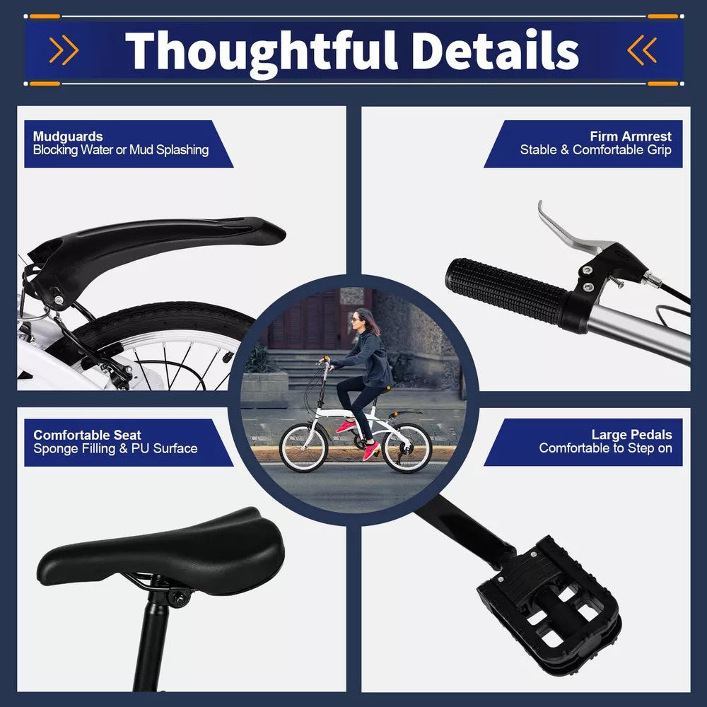 20" Folding Bike Adults Bicycle Adjustable Speed Alloy Bicycle Folding City Bike