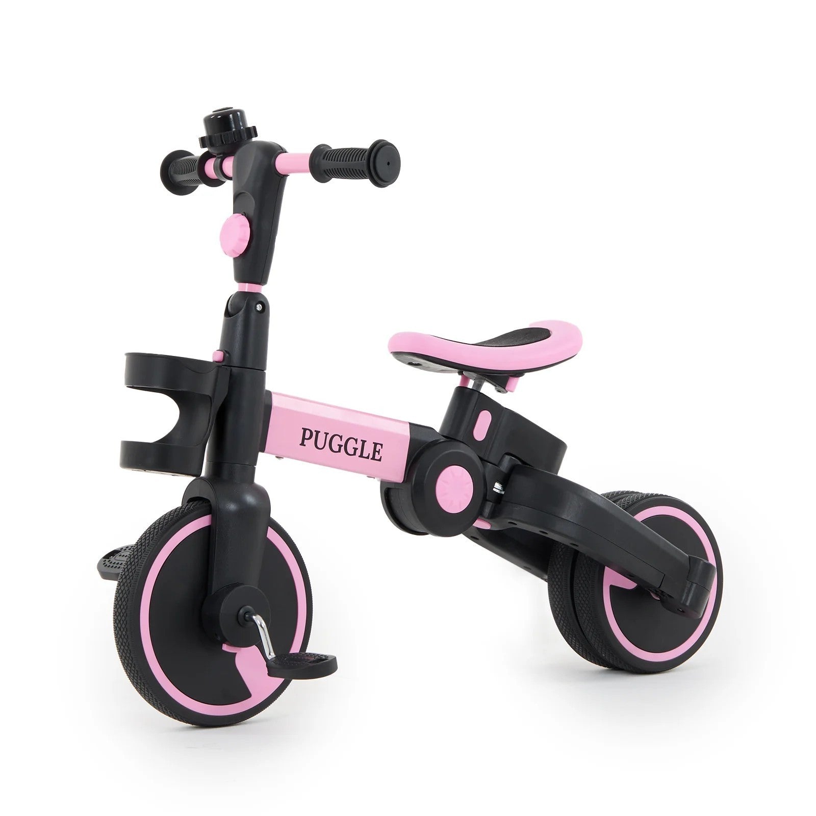 Puggle 3-in-1 Folding Trike & Balance Bike with Parent Handle - Pink