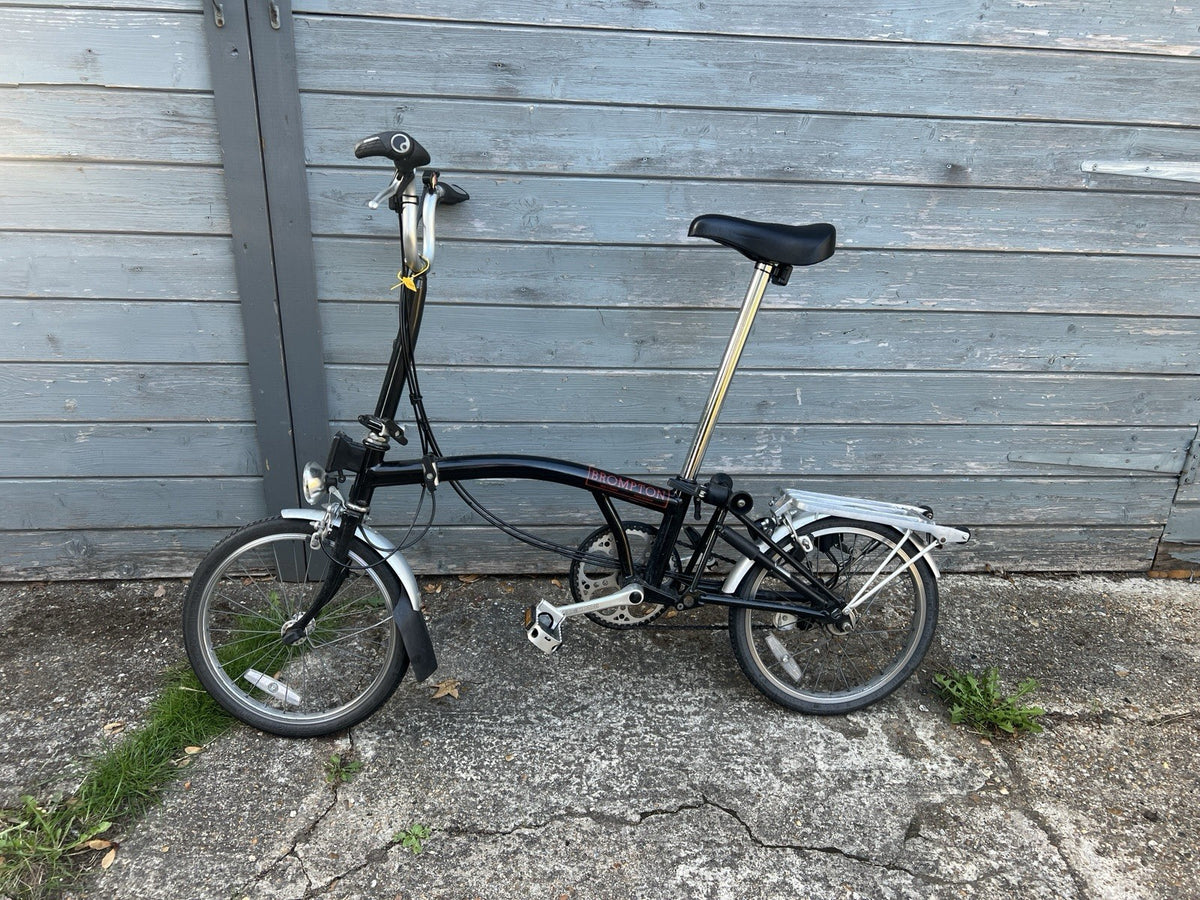 Brompton Folding Bike 16in Black/Silver Cruiser Bar Rear Rack Mudguards