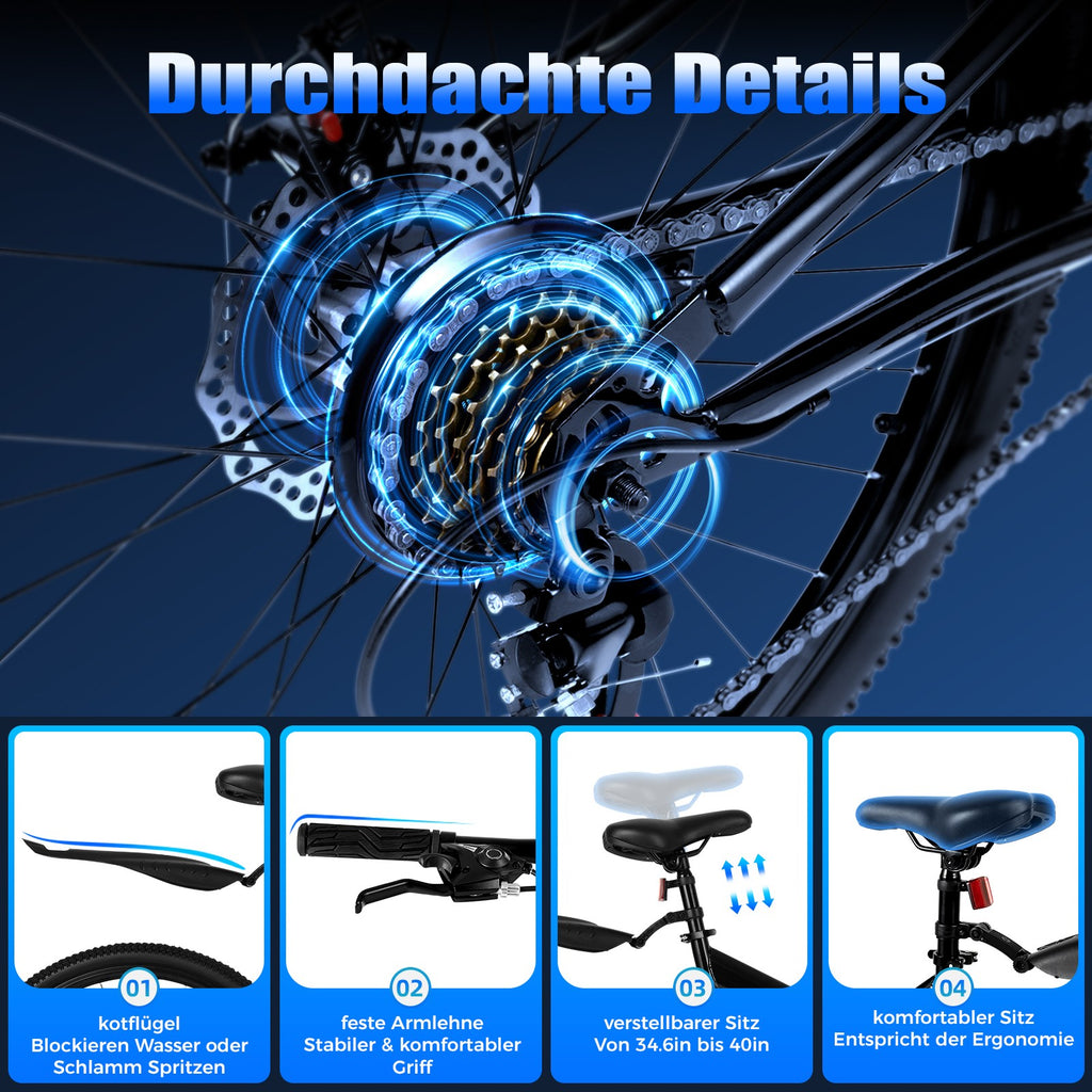 26" Folding Mountain Bike 21 Speed Men Bikes MTB Bicycle School Dual Disc Brake