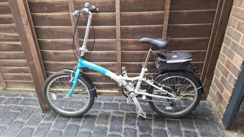 Compass 20in Folding Bike Blue/White/Black Rear Rack & Mudguards