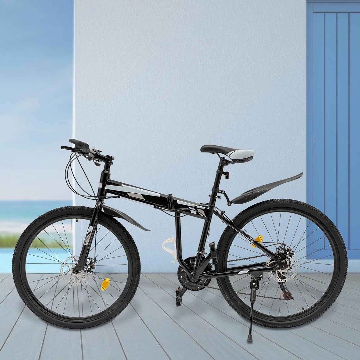 26" Folding Mountain Bike 21-Speed Dual Disc Brakes Adjustable Saddle