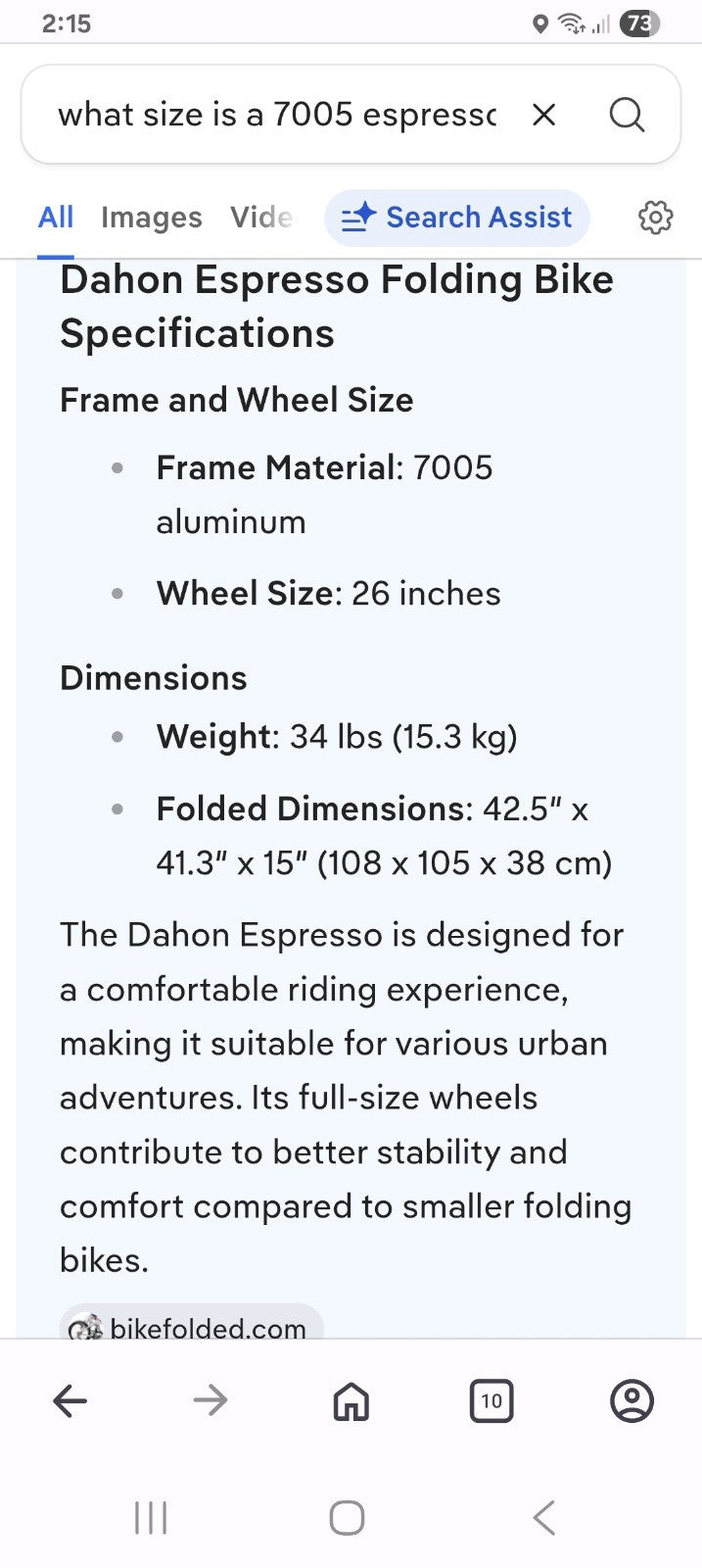 Dahon Espresso (med) 26" Folding Hybrid Bike Aluminium + many extras...