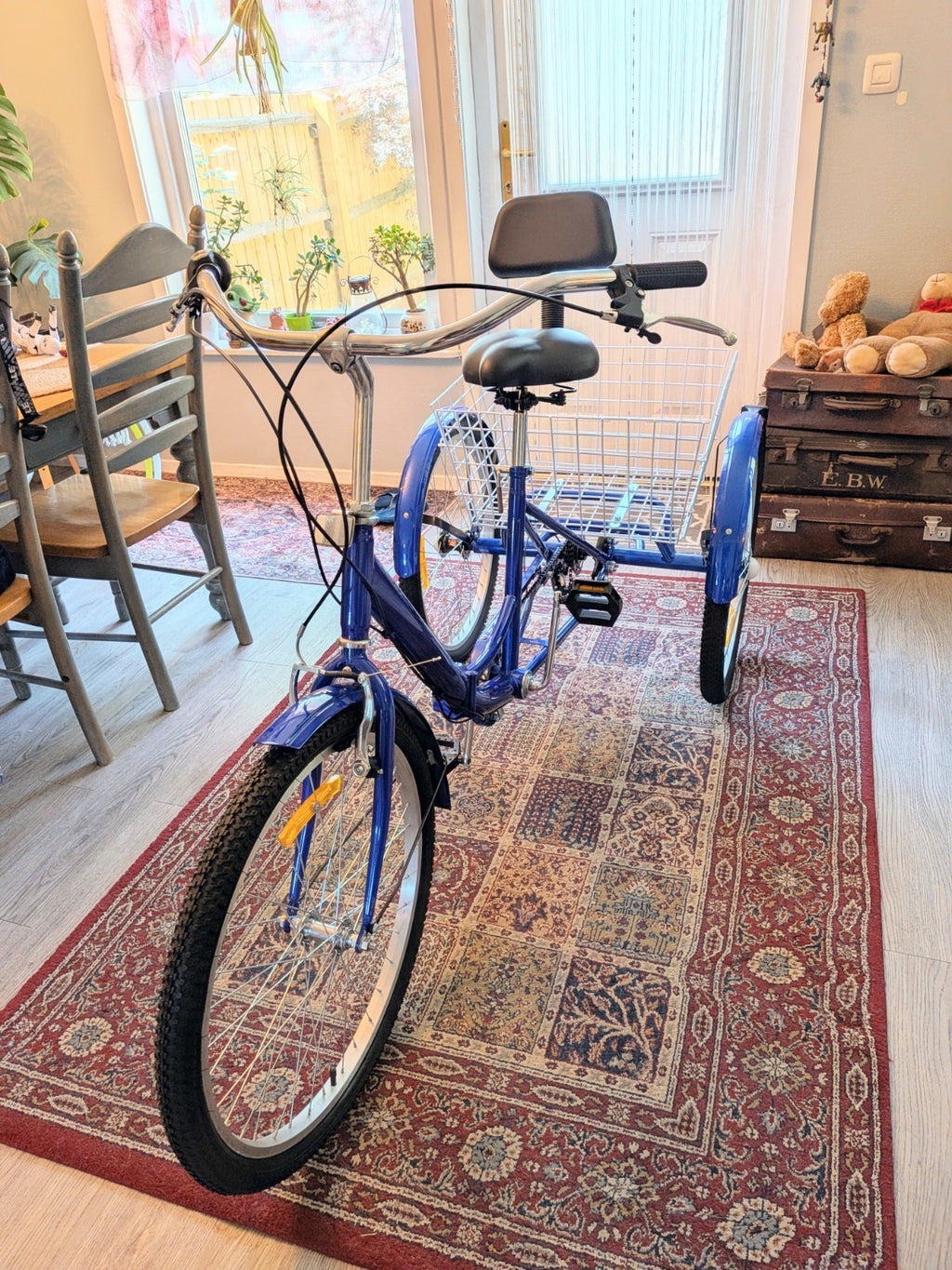 Blue Adult Tricycle Shopping Trike, Aluminium Frame, Folding, 7 Gears.