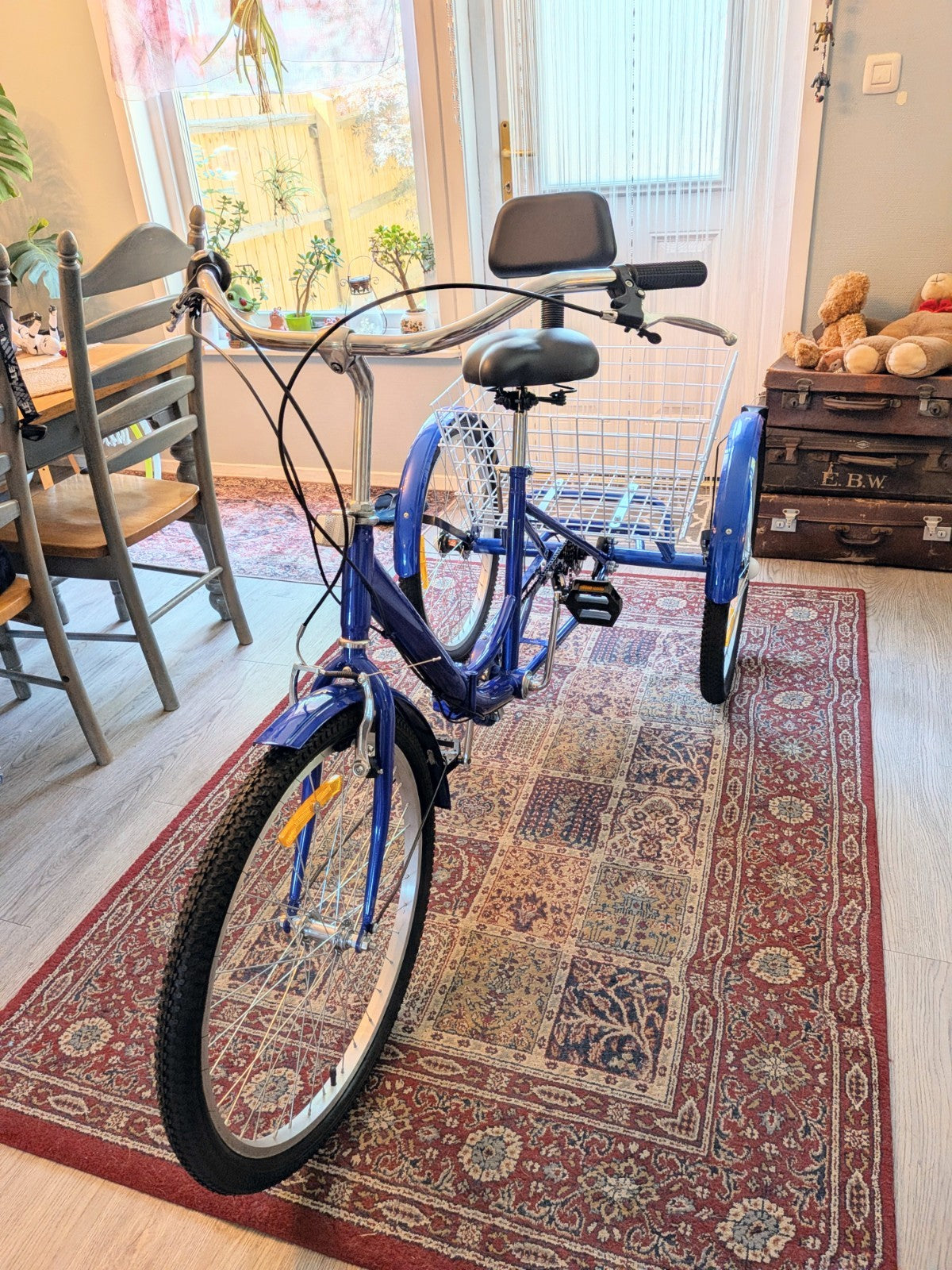 Blue Adult Tricycle Shopping Trike, Aluminium Frame, Folding, 7 Gears.