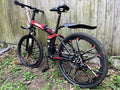 AMIN 686 26in Folding Mountain Bike Black/Red 21-Speed Disc Brakes Mudguards