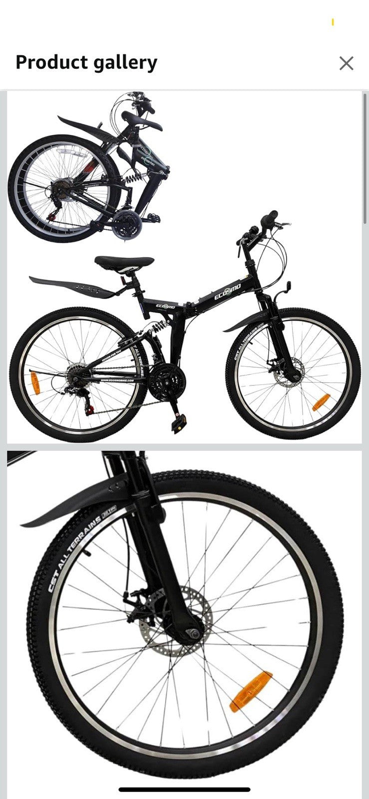 Mountain Bike Ecosmo 26" Wheel Folding MTB Shimano Gear 21SP, 18.5" -26SF02BL