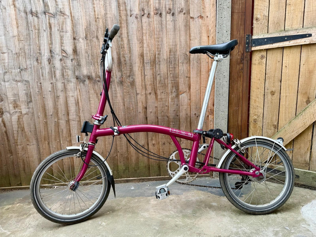 Brompton Folding Bike M3L in Pink with Mudguards and bag holder