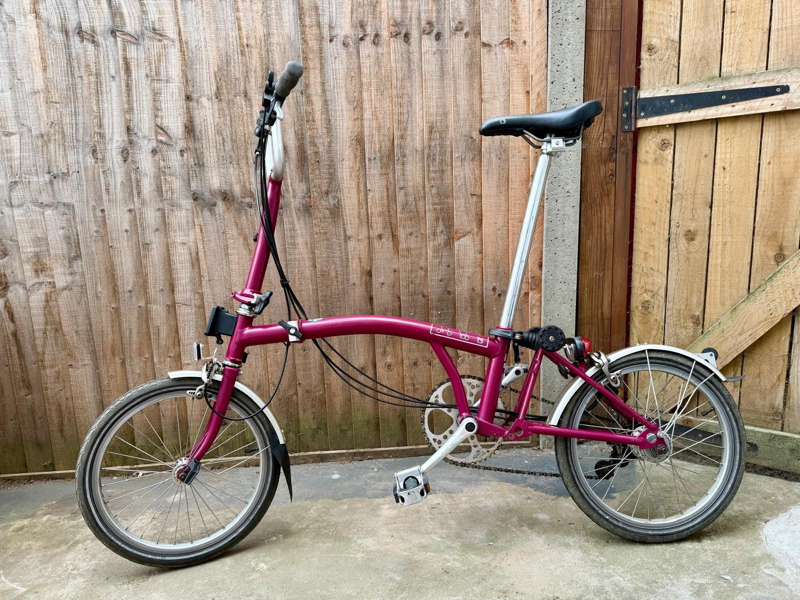 Brompton Folding Bike M3L in Pink with Mudguards and bag holder