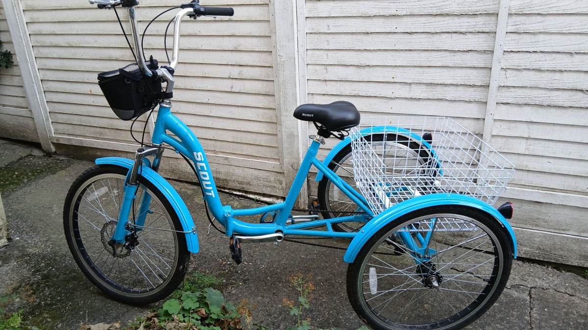 Adult folding tricycle used Scout brand Teal Blue