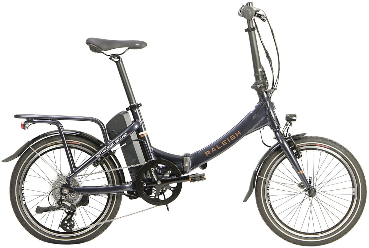Raleigh Stow-E-Way Folding Compact 7-Speed 20" Wheel Alloy E--Bike - Dark Blue