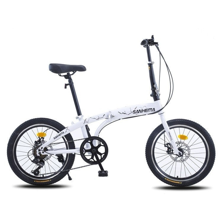 Folding Bicycle 20 Inch Bikes for Adults 6-Speed Foldable City Bicycle White