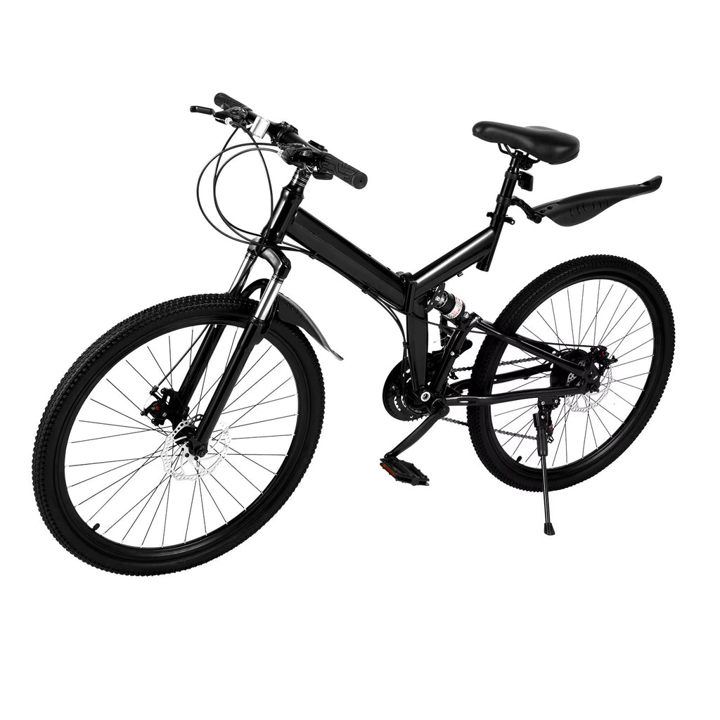 26" Folding Mountain Bike Double Disc Brakes 21 Speed Adult Mountain Bicycle