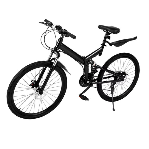 26" Folding Mountain Bike Double Disc Brakes 21 Speed Adult Mountain Bicycle