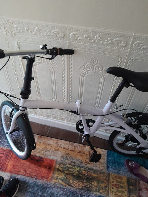 20in Folding Bike with Mudguards, V-Brake, Flat Bar, Unisex Kids White/Black