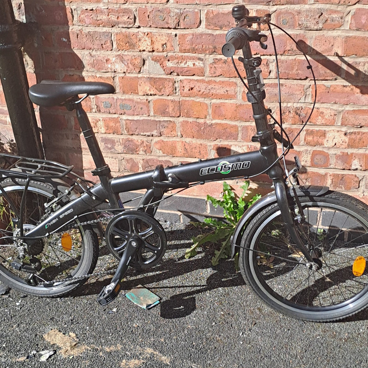 Ecosmo 20in Folding Bike Black 6-Speed V-Brakes Rear Rack Mudguards