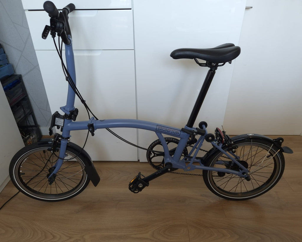 Brompton Folding Bike 16in Blue, Mudguards & Reflectors, Derailleur, Caliper