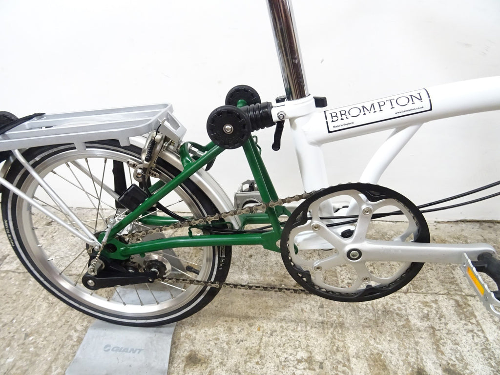 2013 Brompton M3R 16" Folding Bike Papyrus White / Racing Green Rack LoUsed VVGC