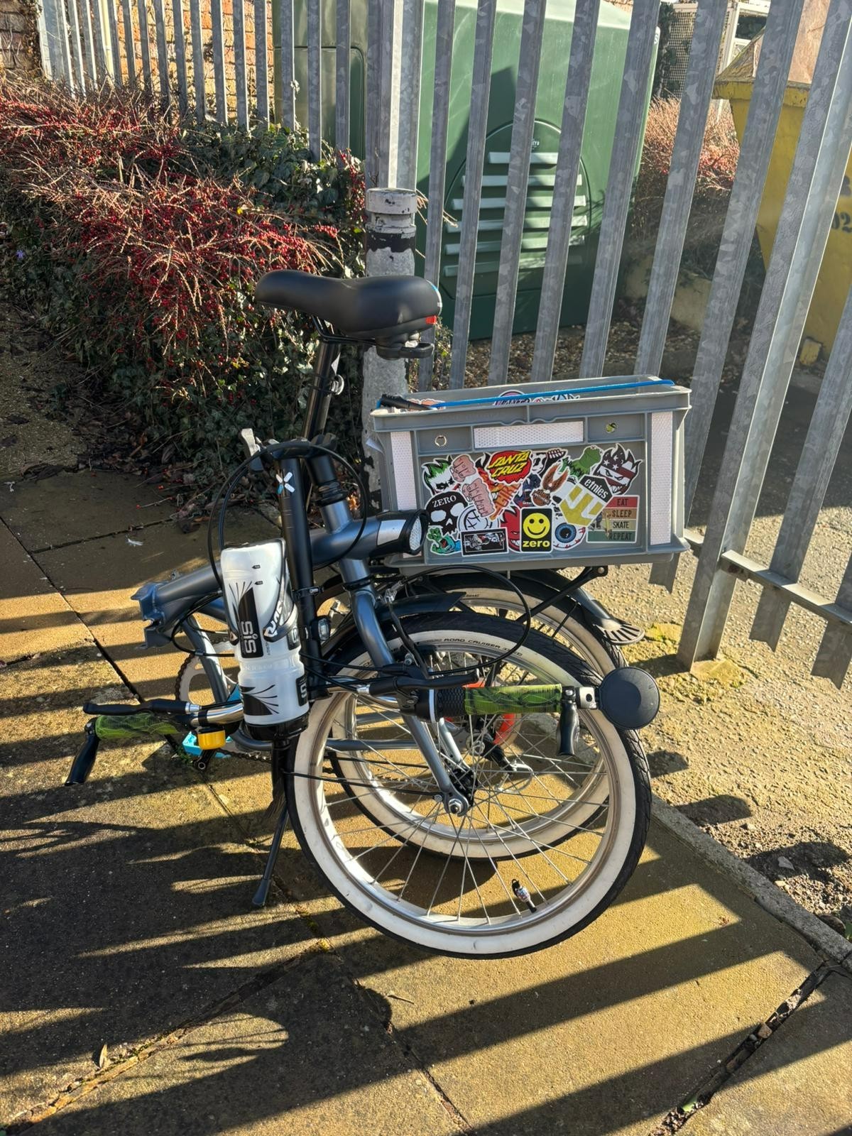 Grey Folding Bike — 16" Wheels, Compact & Lightweight- removable basket