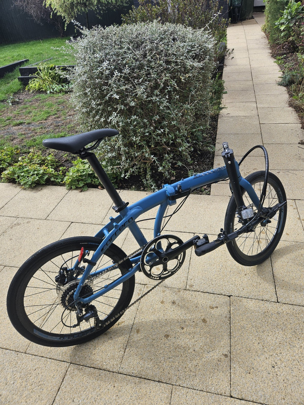 Carrera 20in Folding Bike Blue/Black Disc Brakes Derailleur 8 Gears Kickstand