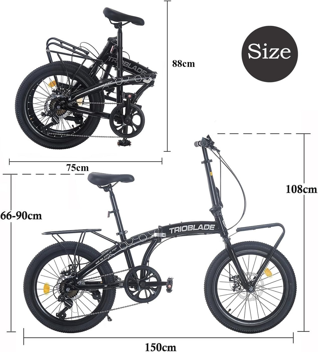 20” Folding Bike 7-Speed with Carrier Lightweight Aluminum Frame Adults