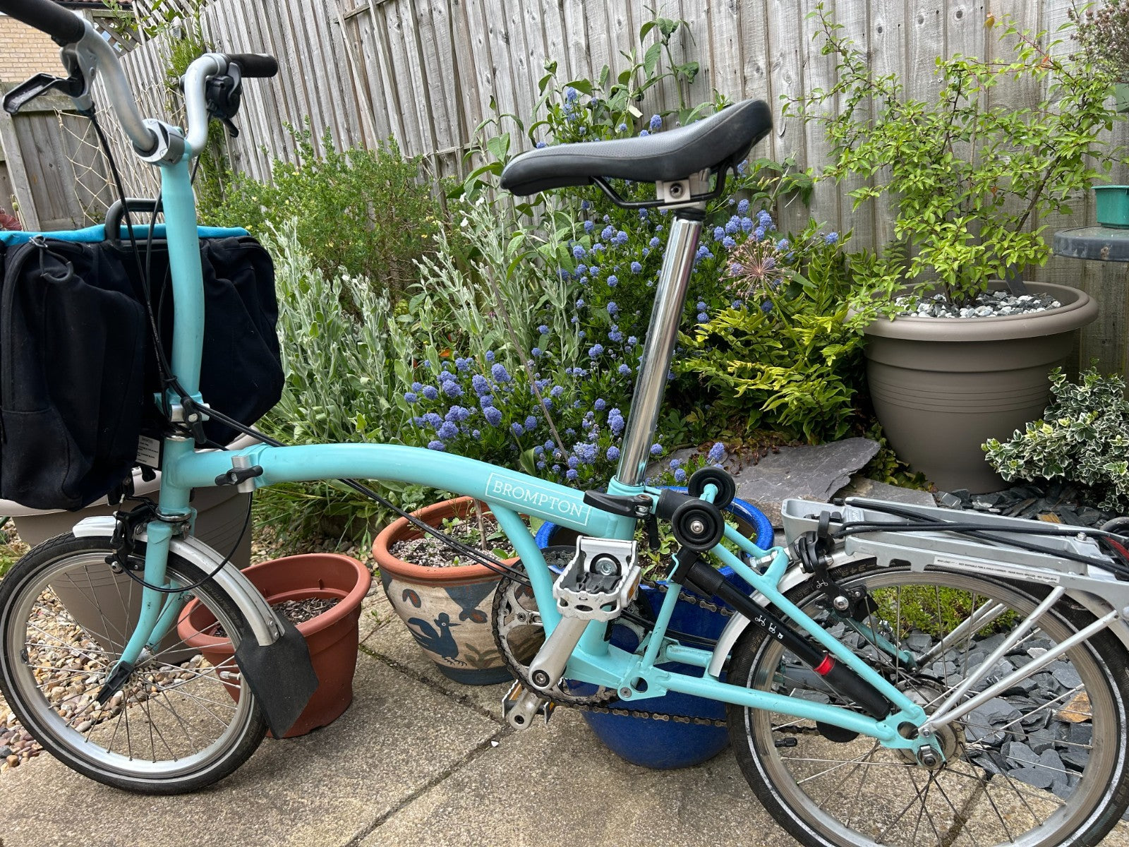 Brompton B75 16" Folding Bike - Blue with C bag and luggage rack