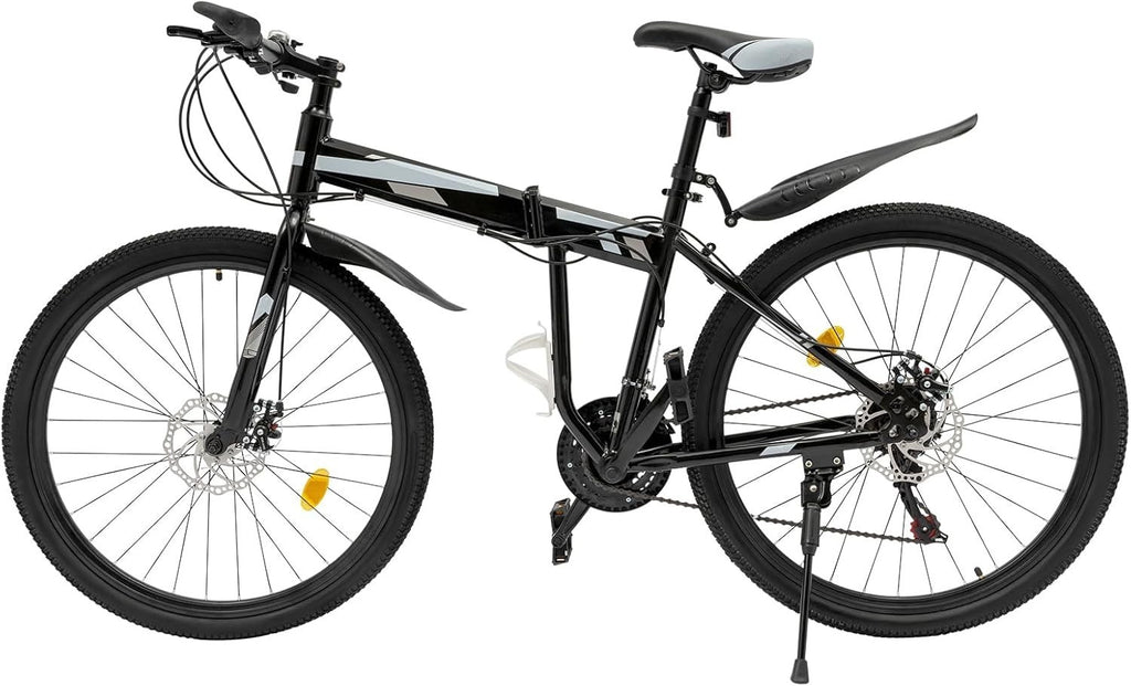 26" Folding Mountain Bike 21-Speed Carbon Steel Frame Disc Brakes MTB