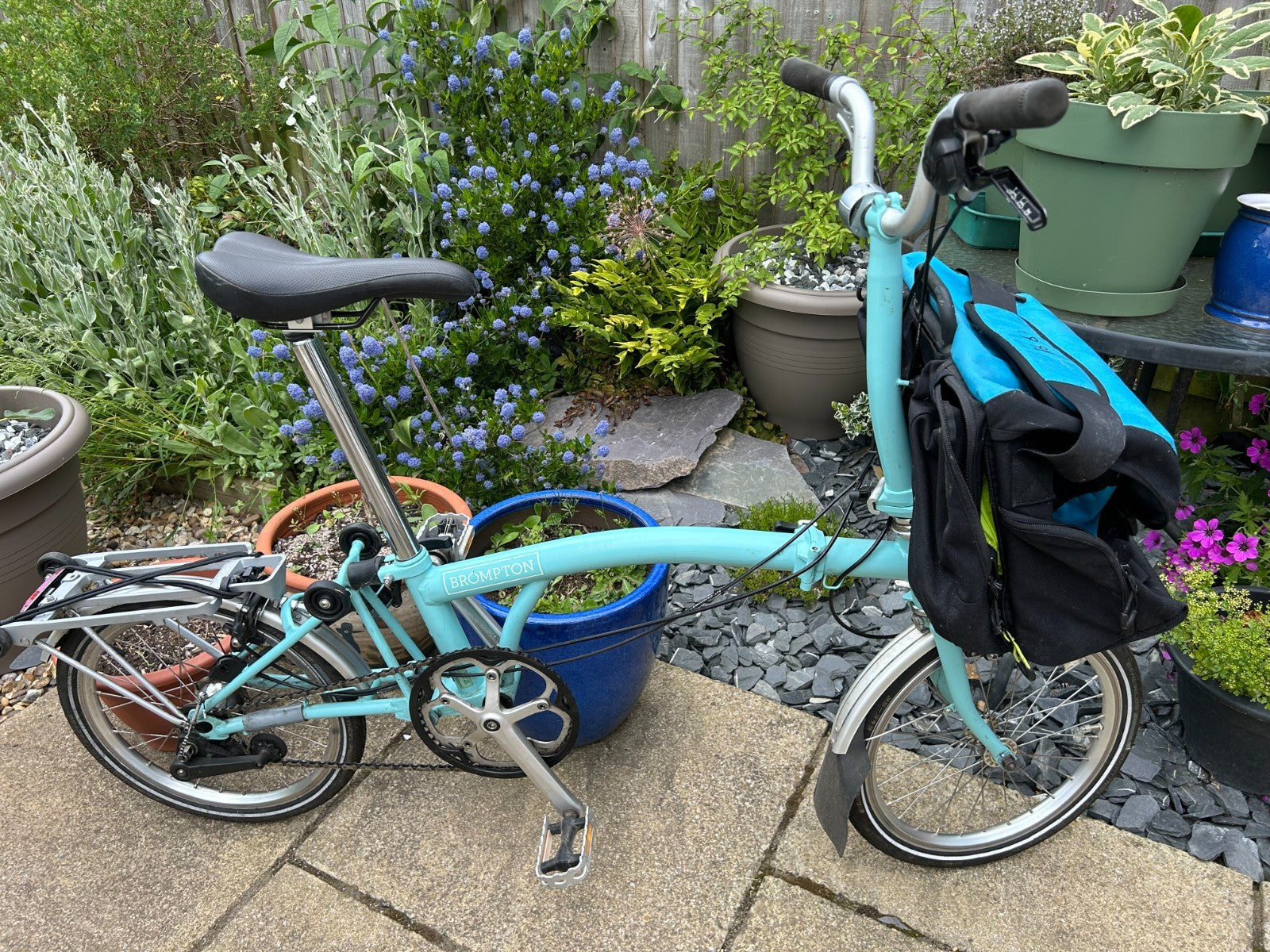 Brompton B75 16" Folding Bike - Blue with C bag and luggage rack