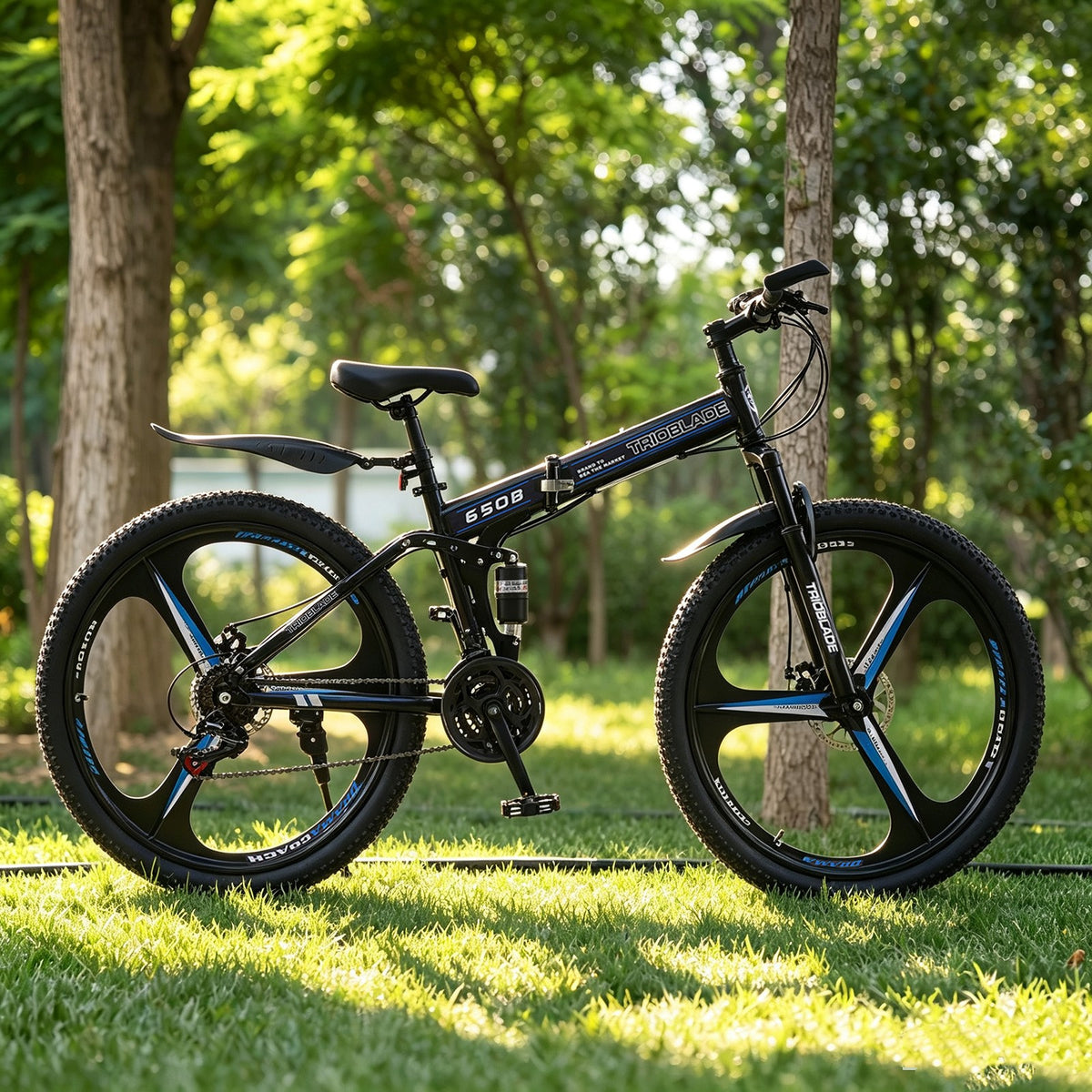 27.5'' Foldable Mountain Bike 21 Speed Full Suspension Bicycle Adult Cycle Blue