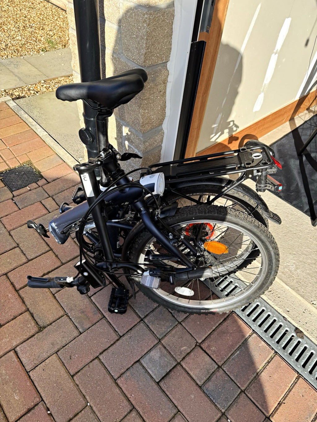 Oxylane Folding Bike 20in Wheels Black Flat Bar V-Brake Unisex Adults