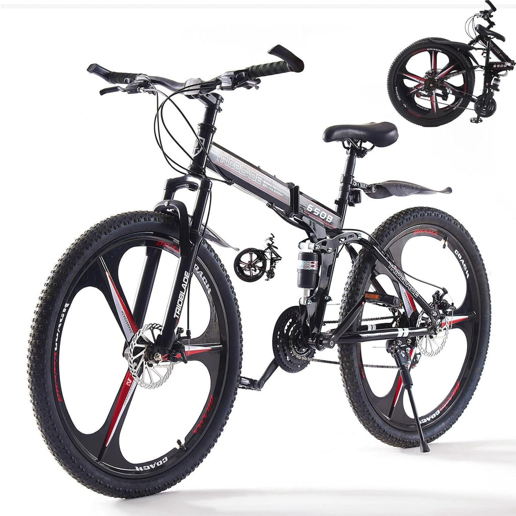 Foldable 24” Mountain Bike 21-Speed Dual Suspension Lightweight Adult Youth