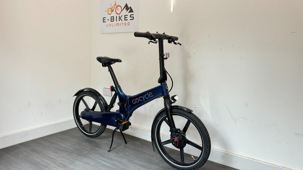 GoCycle GX Blue Folding Bike with only 200 miles Mudguards lights EXCELLENT