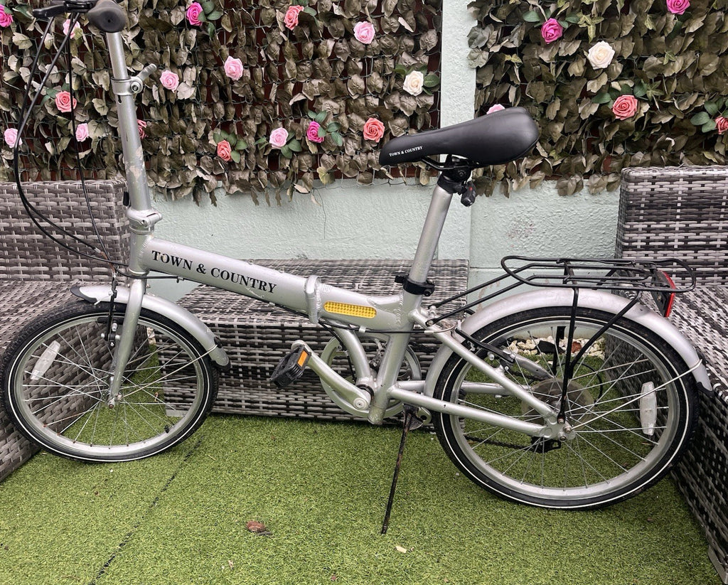 Town & Country Folding Bike 20in Silver Aluminium, Rear Rack, Mudguards