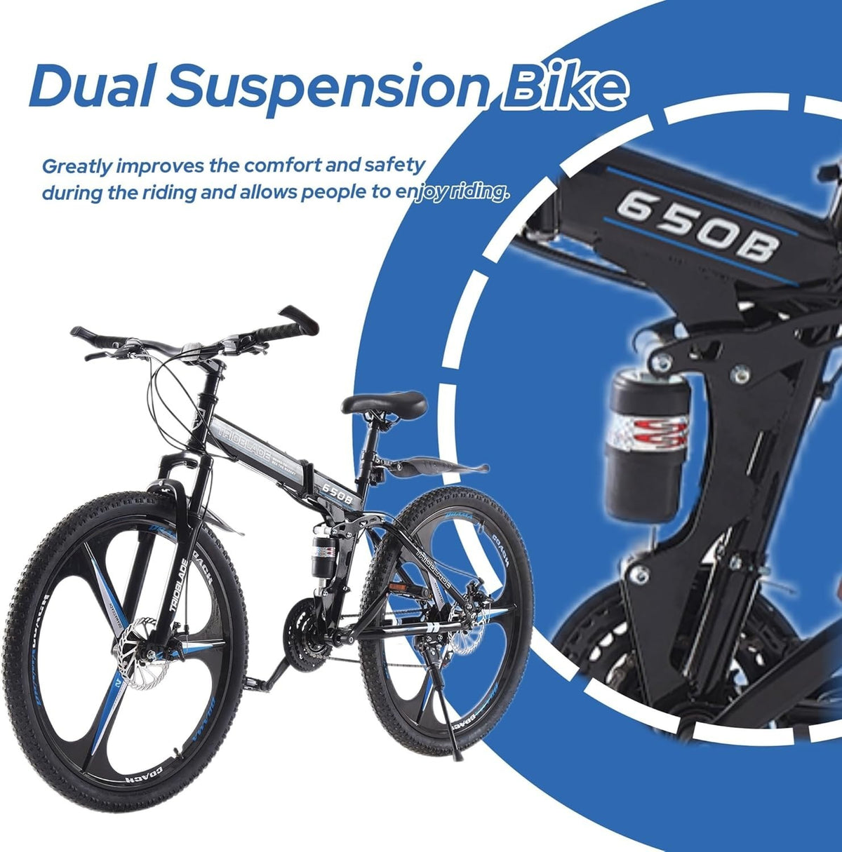 TRIOBLADE 24" Folding Mountain Bike 21 Speed Foldable Mountain Bicycle