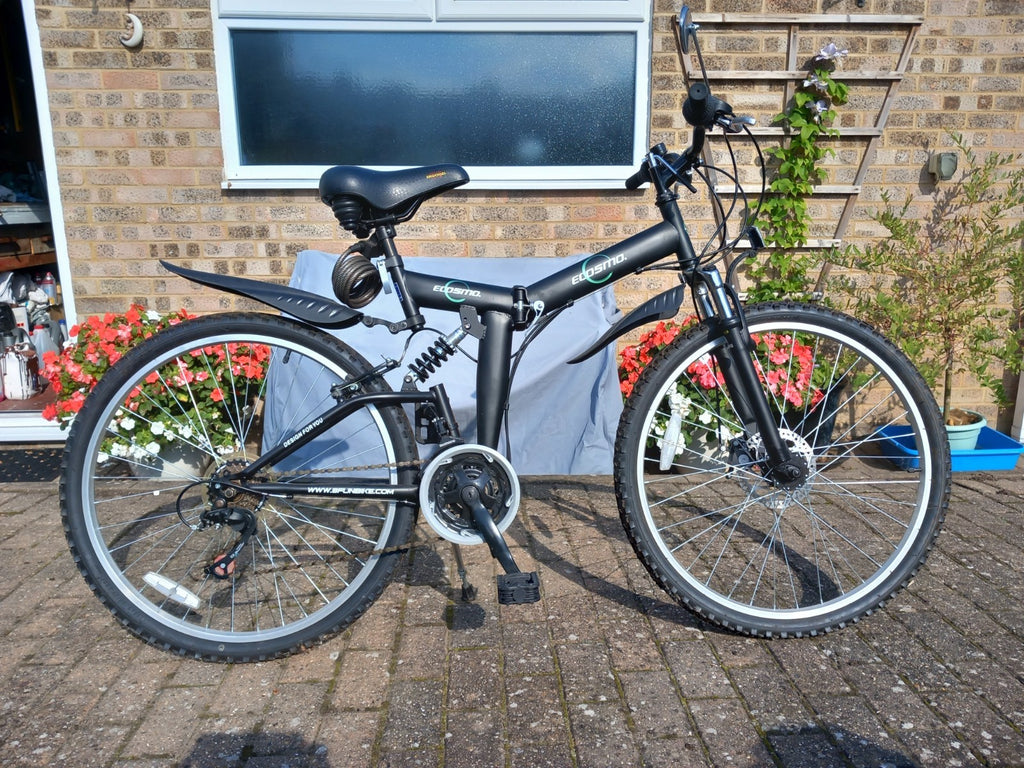 ecosmo folding bike mens black, 21 speed.