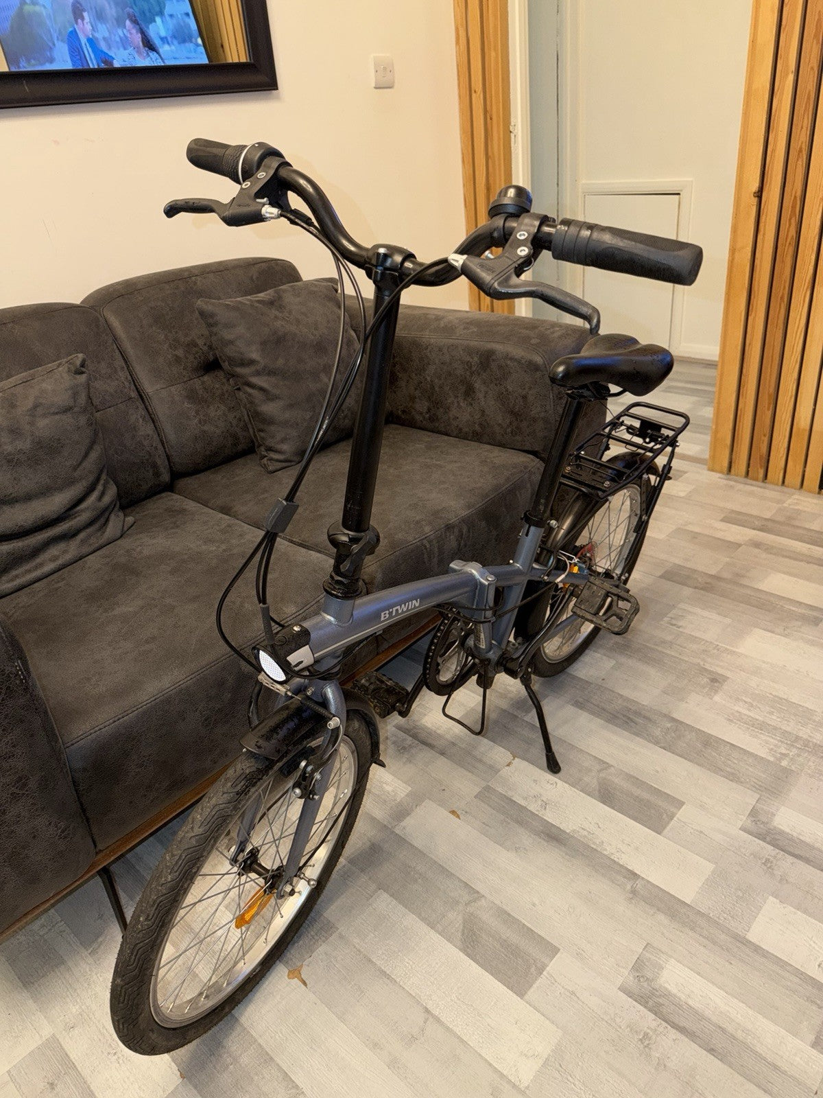 B-Twin Tilt 120 Folding Bike Blue/Grey, Good Runner, Cleaned Serviced
