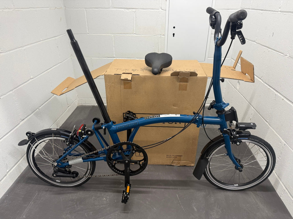 Brompton C Line 2-Speed Mid Handlebar Folding Bike, Ocean Blue, Brompton Lights