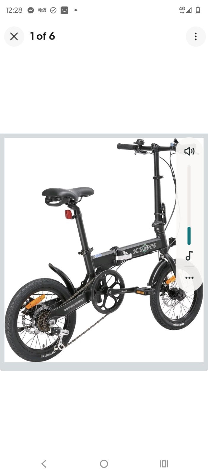 Folding Bicycle Ecosmo 16" Wheel Black Alloy 6SP Shimano Gear, DualDisc-16AF02BL