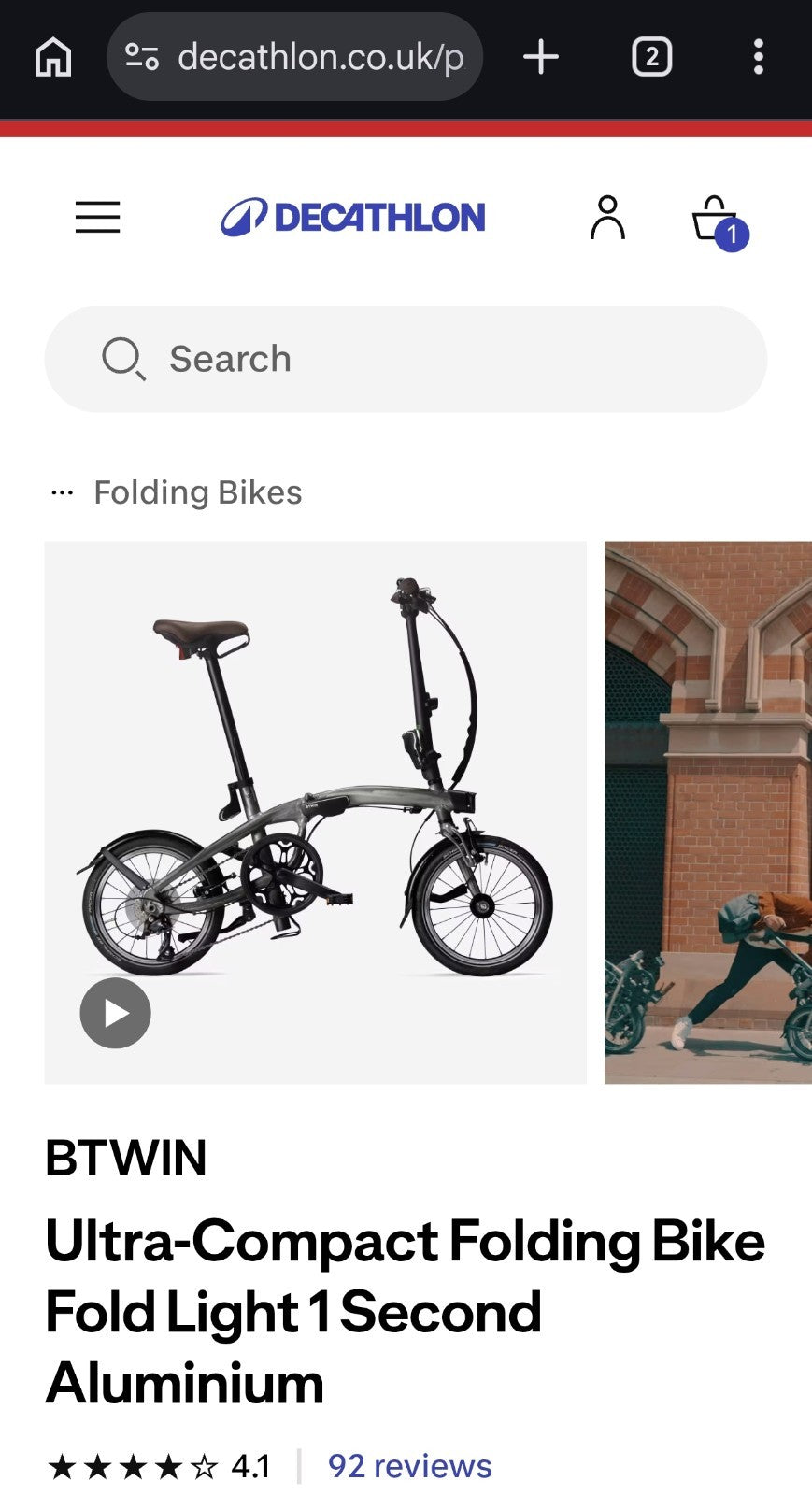 Btwin - Compact Folding Bike lite 1 Second Aluminium Cycle